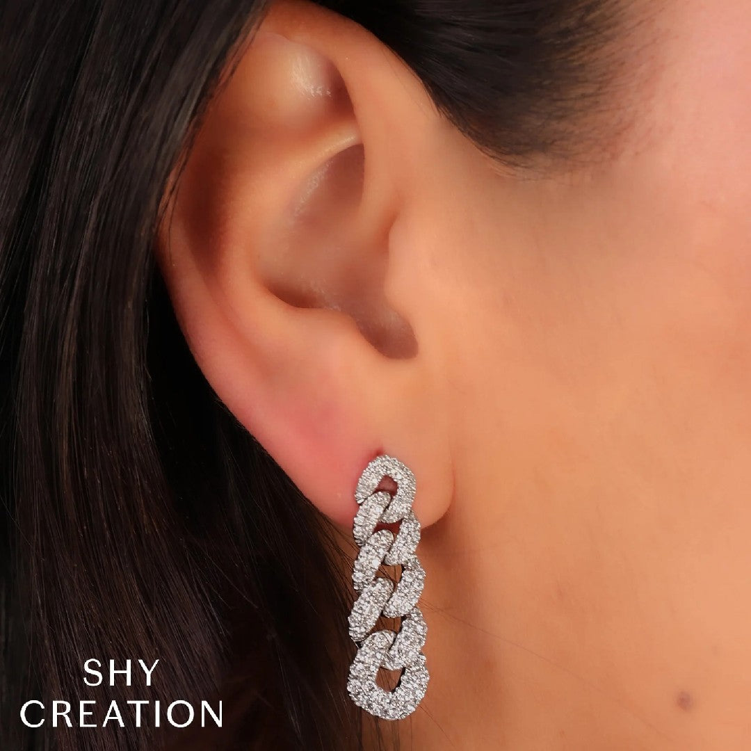 Shy Creation Diamond Cuban Link Drop Earrings