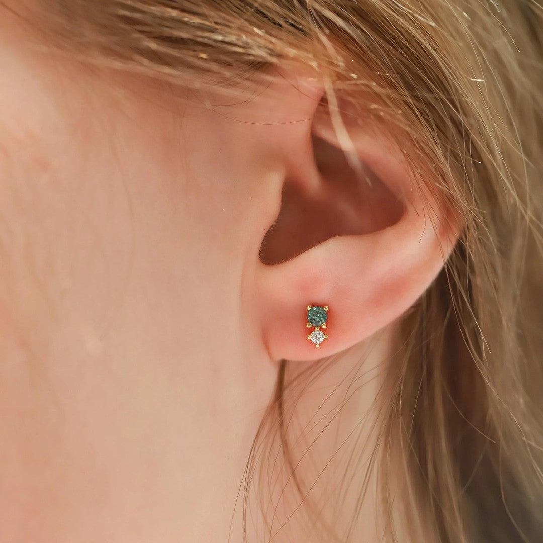 Aqua & CZ Stud Earrings