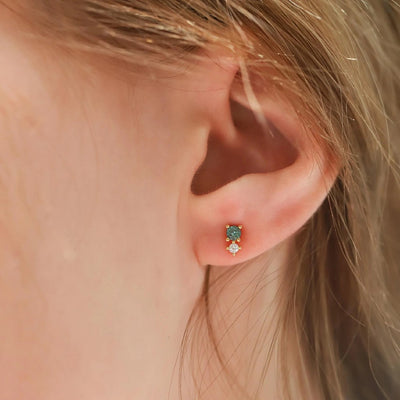 Aqua & CZ Stud Earrings