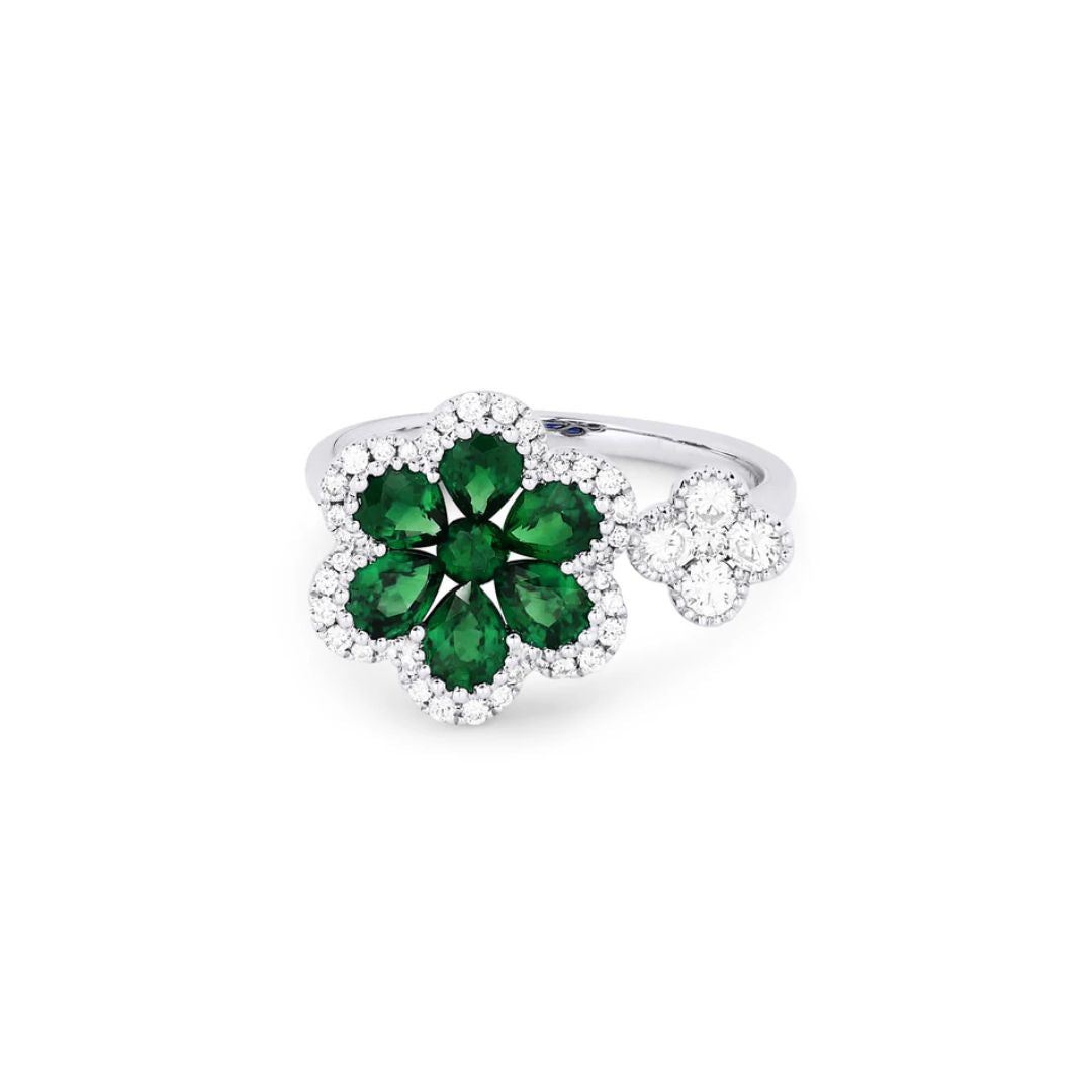 Emerald and Diamond Flower Ring