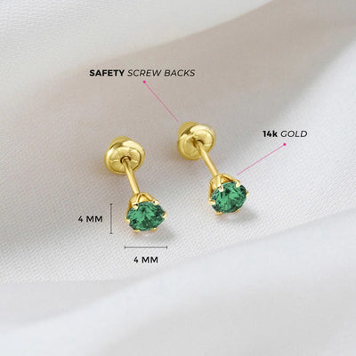 Emerald Prong Set Little Girl's Stud Earring
