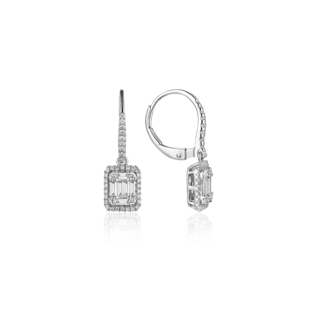 Emerald Cut Diamond Leverback Earrings
