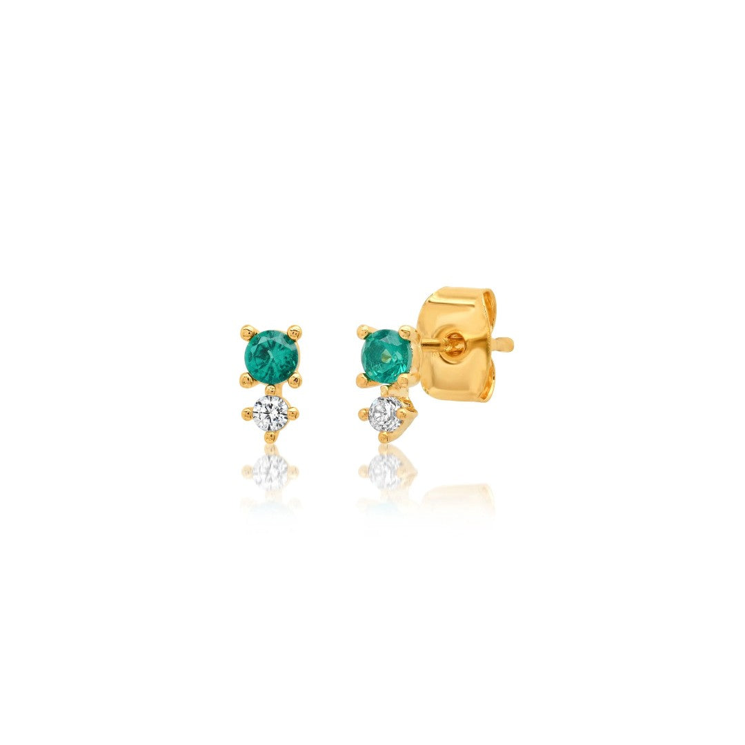 Emerald & CZ Stud Earrings