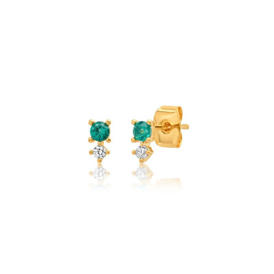 Emerald & CZ Stud Earrings