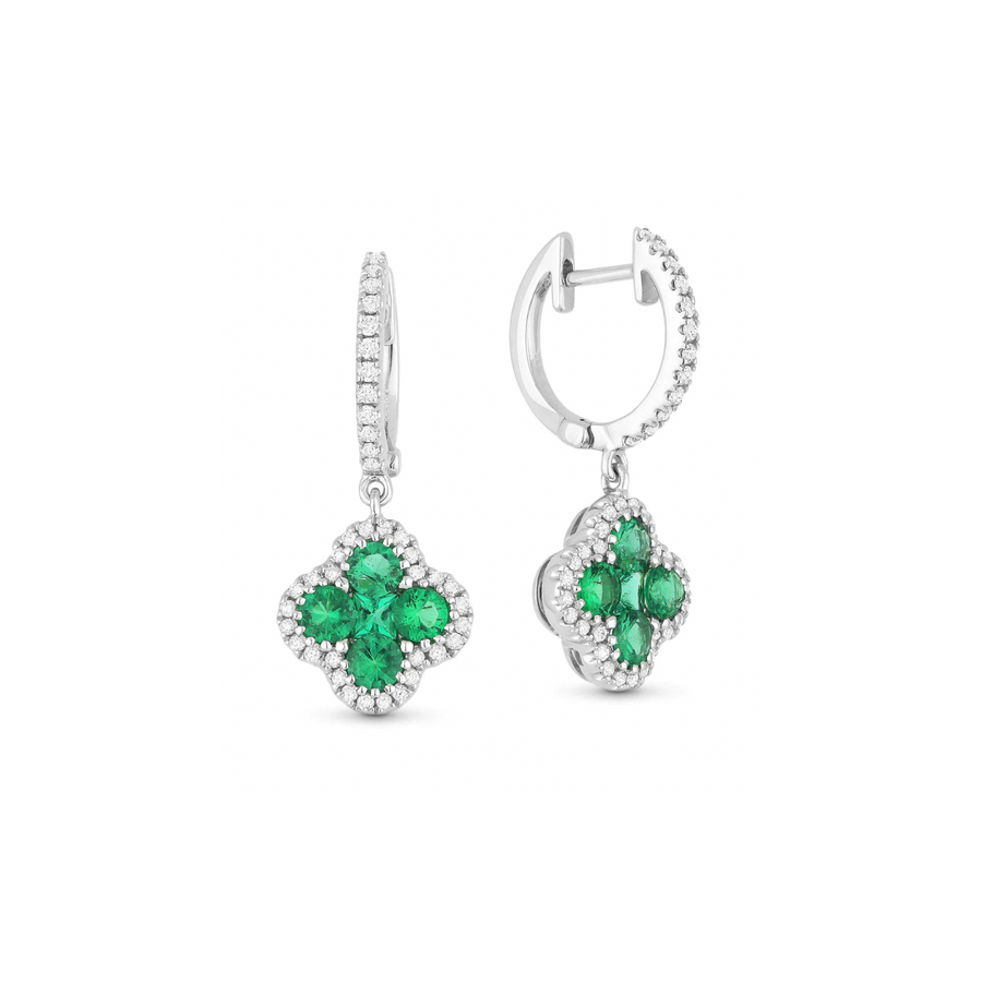 Emerald and Diamond Clover Huggie Earrings