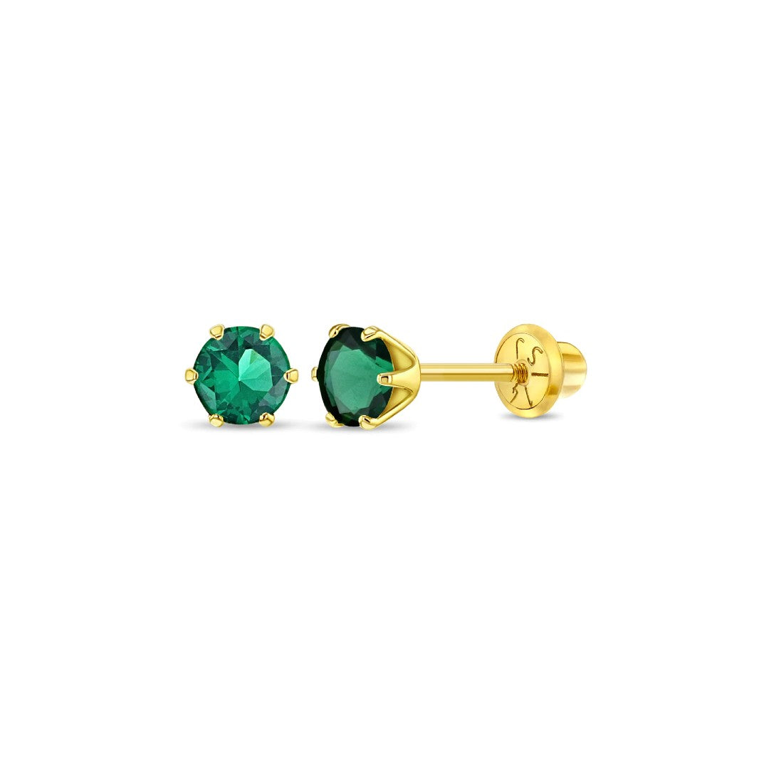 Emerald Prong Set Little Girl's Stud Earrings