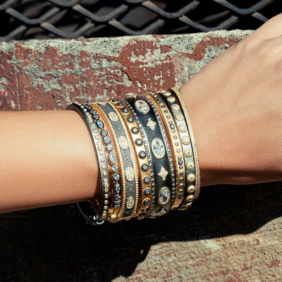 Freida Rothman Mini Stud Bezel Stone Eternity Hinge Bangle