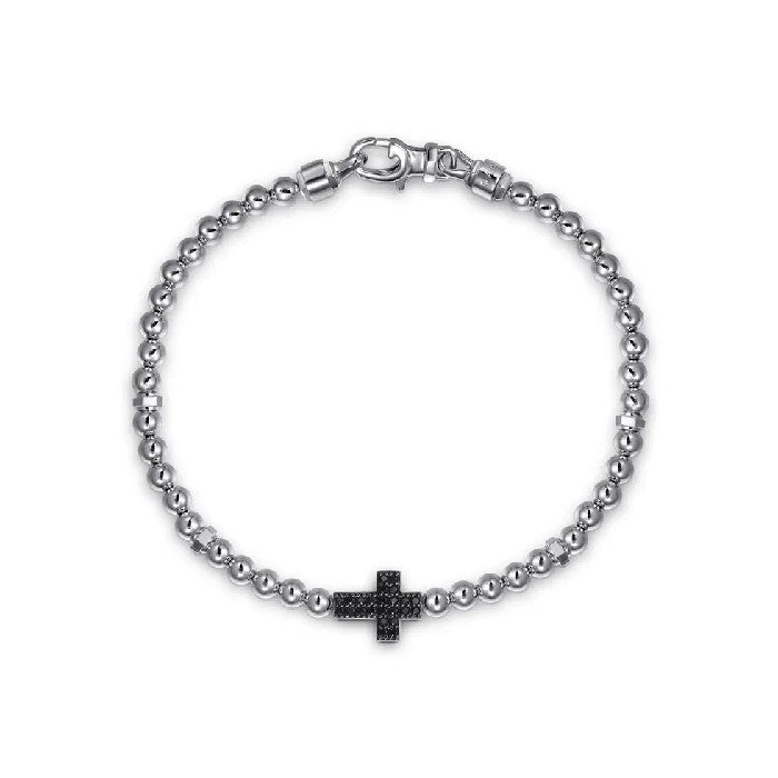 Gabriel & Co. Black Spinel Cross Men's Bracelet