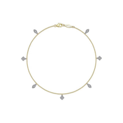 Gabriel & Co. Diamond Leaf & Square Charms Anklet