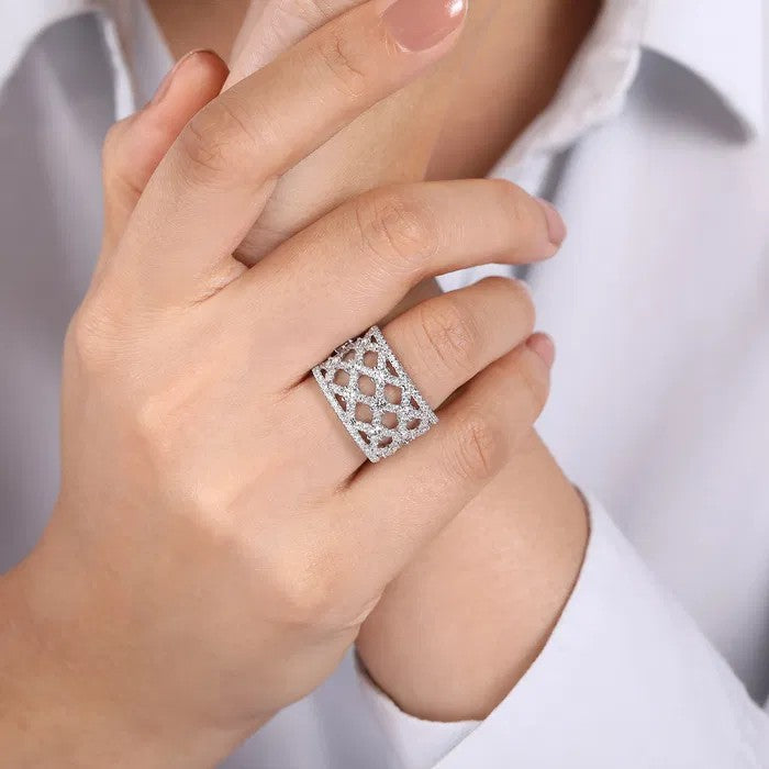 Gabriel & Co. Cutout Diamond Wide Band Ring