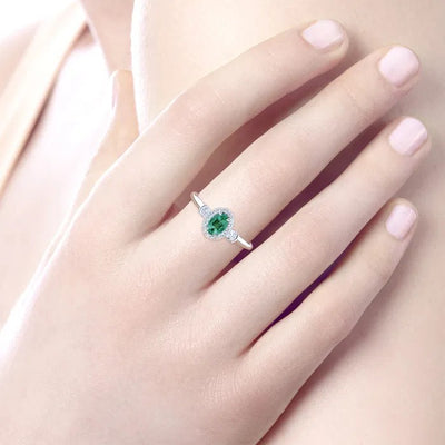 Gabriel & Co. Oval Emerald & Diamond Halo Ring