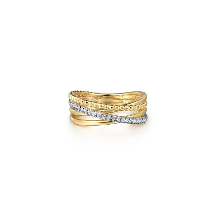 Gabriel & Co. Two-Tone Diamond Criss Cross Bujukan Ring