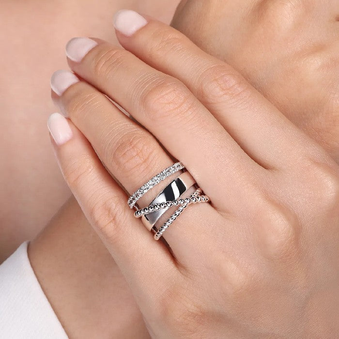 Gabriel & Co. White Sapphire Bujukan Wide Twisted Ring