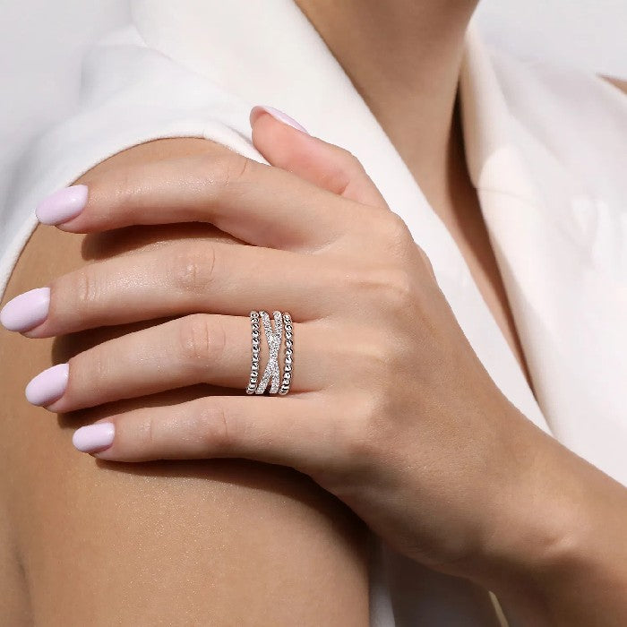 Gabriel & Co. White Sapphire Bujukan Criss Cross Ring