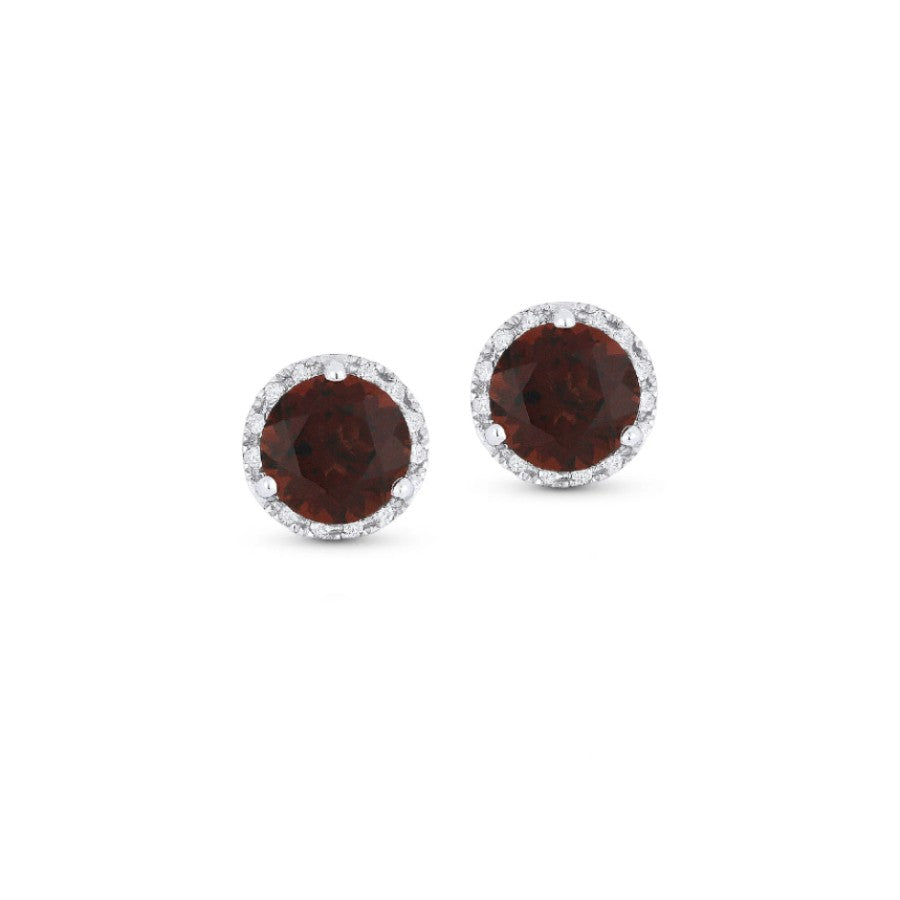 Garnet & Diamond Round Stud Earrings