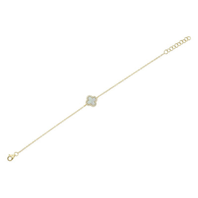 Shy Creation Mother of Pearl and Diamond Clover Bracelet