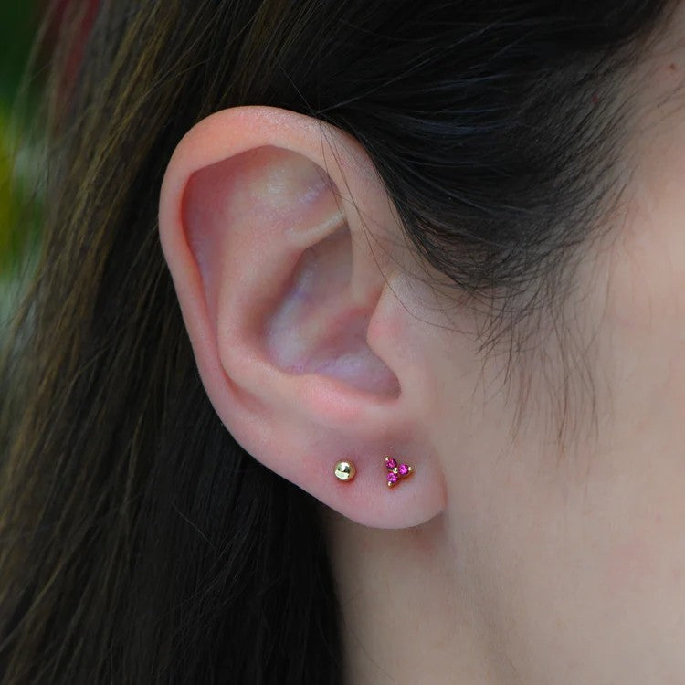 Tiny Ruby Three Stone Studs