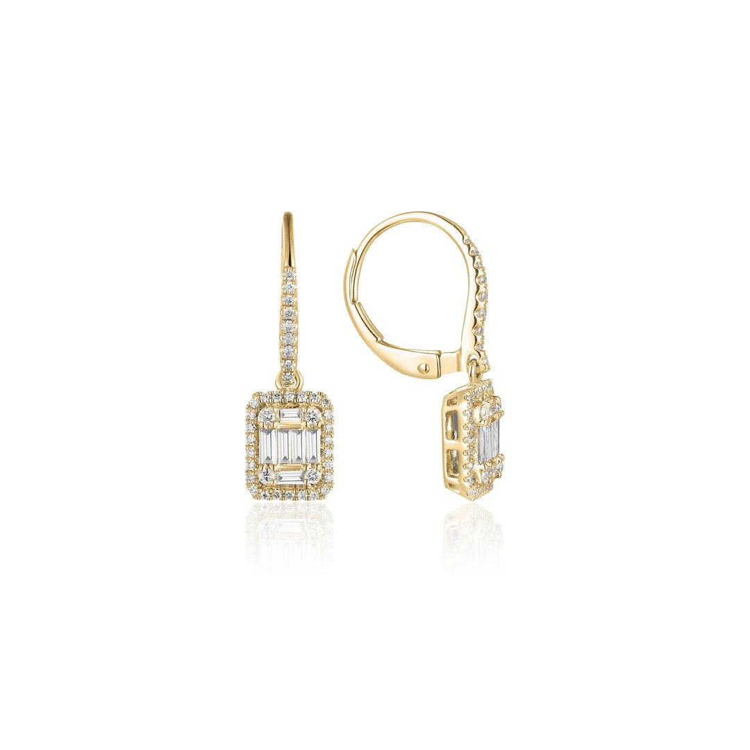 Emerald Cut Diamond Leverback Earrings