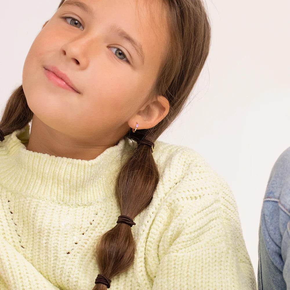 Pink Cubic Zirconia Little Girl's Hoop Earrings