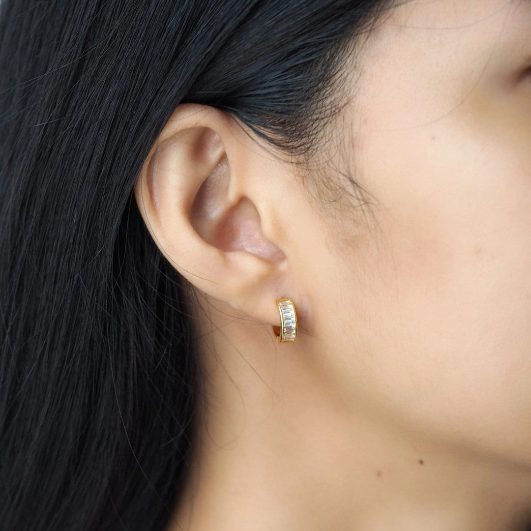 Horizontal Baguette CZ Huggie Hoops