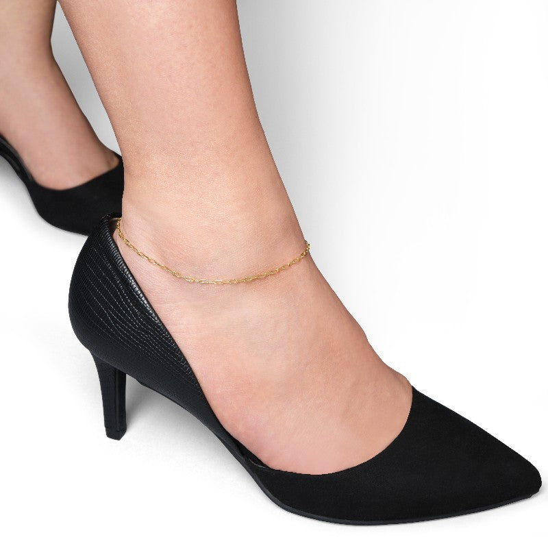 Paperclip Chain Anklet in Yellow Gold