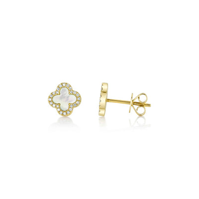 Shy Creation Mother of Pearl and Diamond Clover Earrings