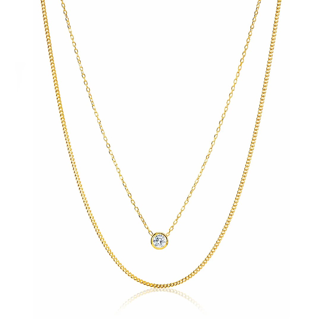 Gold Solitaire Layered Necklace
