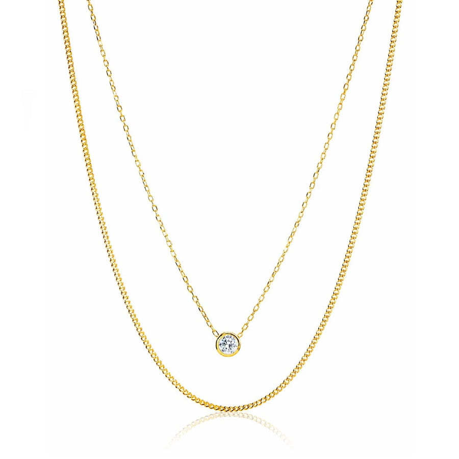Gold Solitaire Layered Necklace
