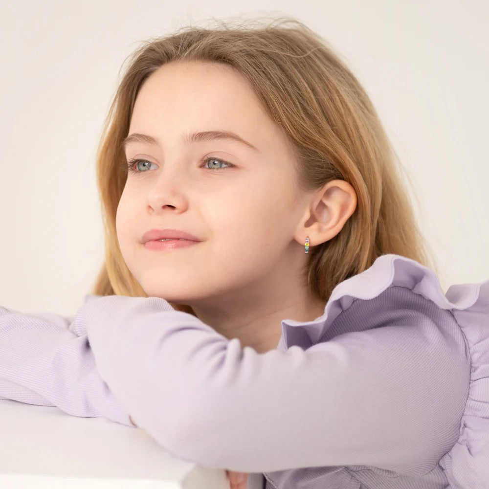Enamel Heart Little Girl's Hoop Earrings