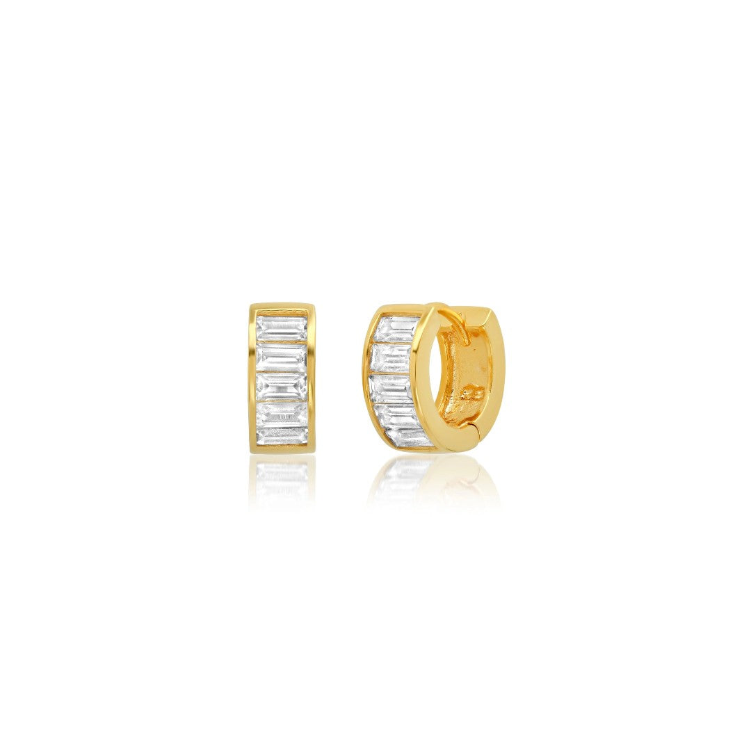 Horizontal Baguette CZ Huggie Hoops