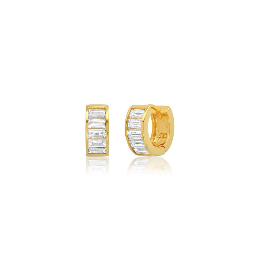 Horizontal Baguette CZ Huggie Hoops