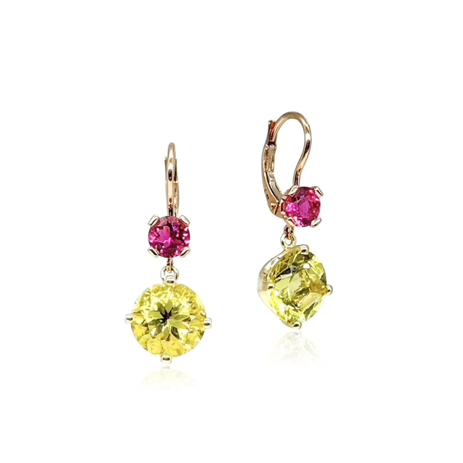 Jane Taylor Rubellite Tourmaline & Lemon Quartz Drop Earrings