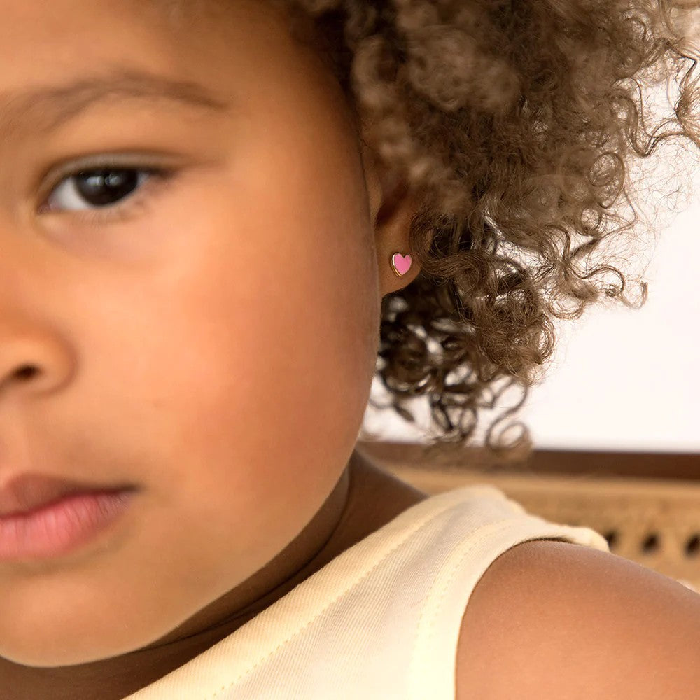 Pink Enamel Heart Little Girl's Stud Earrings