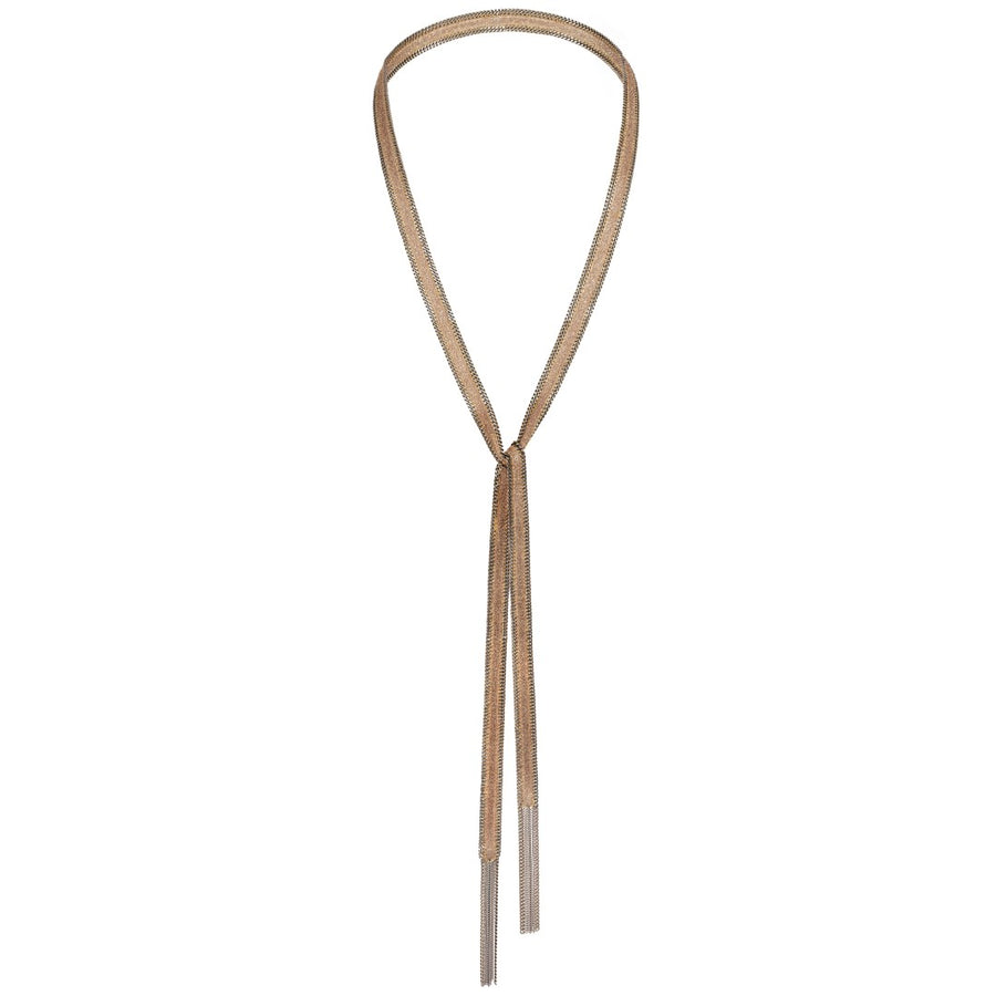 Marie Laure Chamorel Champagne Metallic Satin Ribbon Lariat Necklace 1D005
