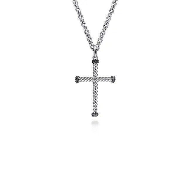 Gabriel & Co. Black Spinel Twisted Rope Cross Pendant