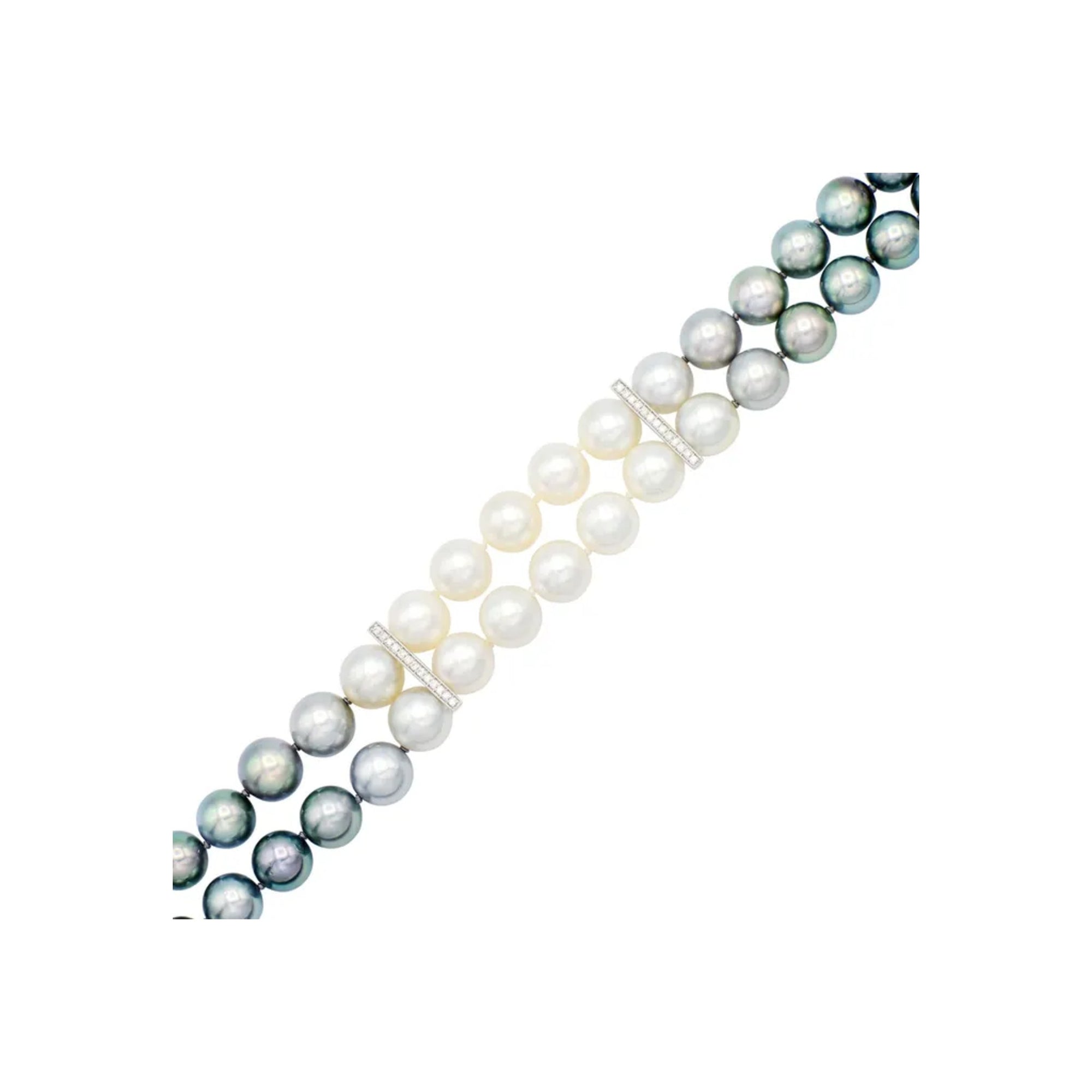 Ombre Pearl Double Row Bracelet with Diamonds