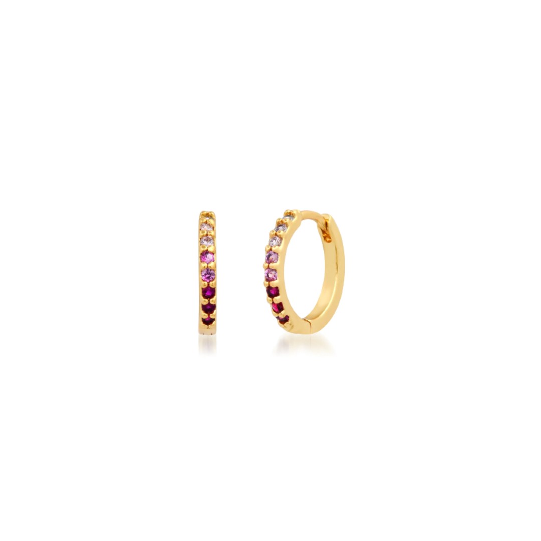 Ombre Pave Red CZ Huggie Hoops