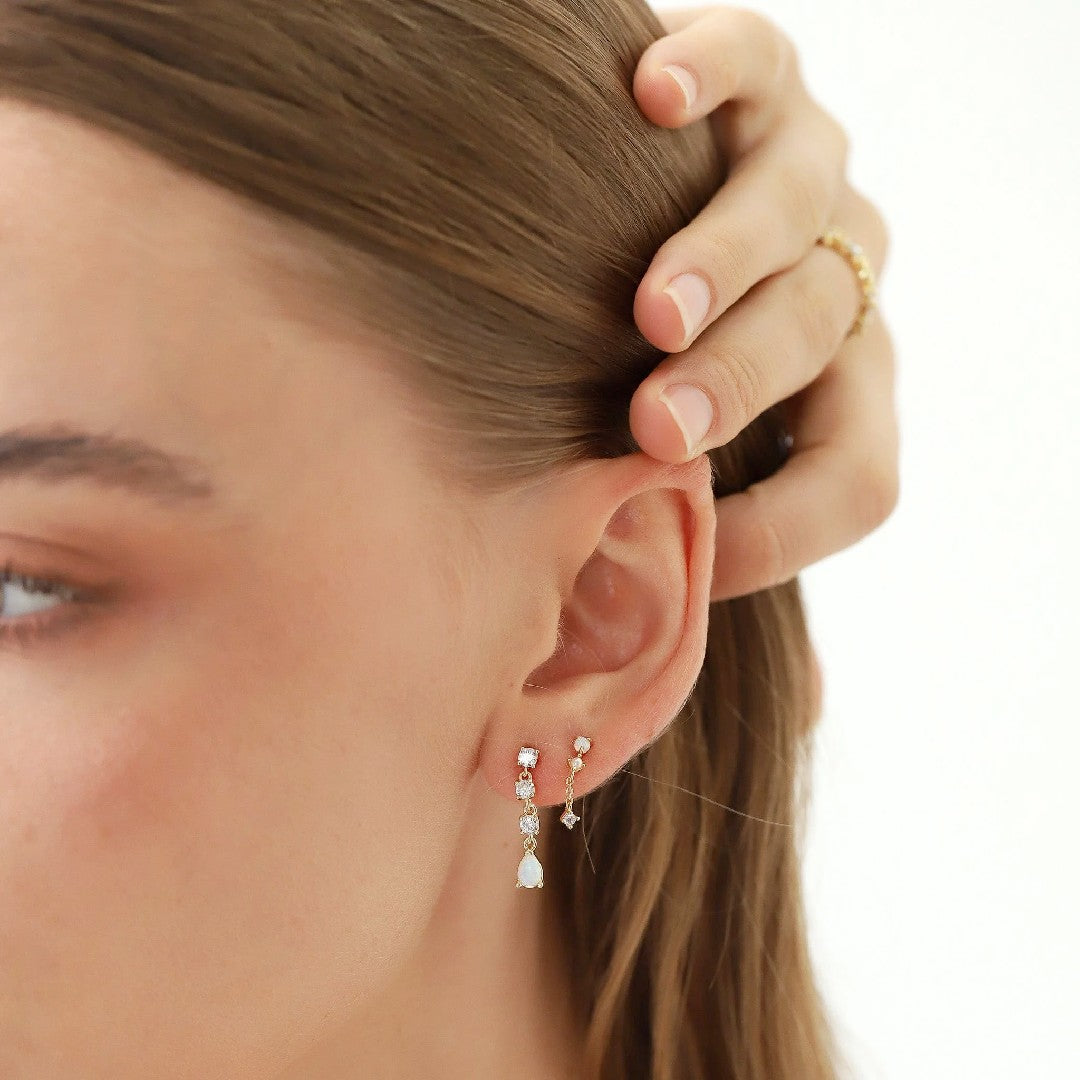 Opal Studs with CZ Dangle