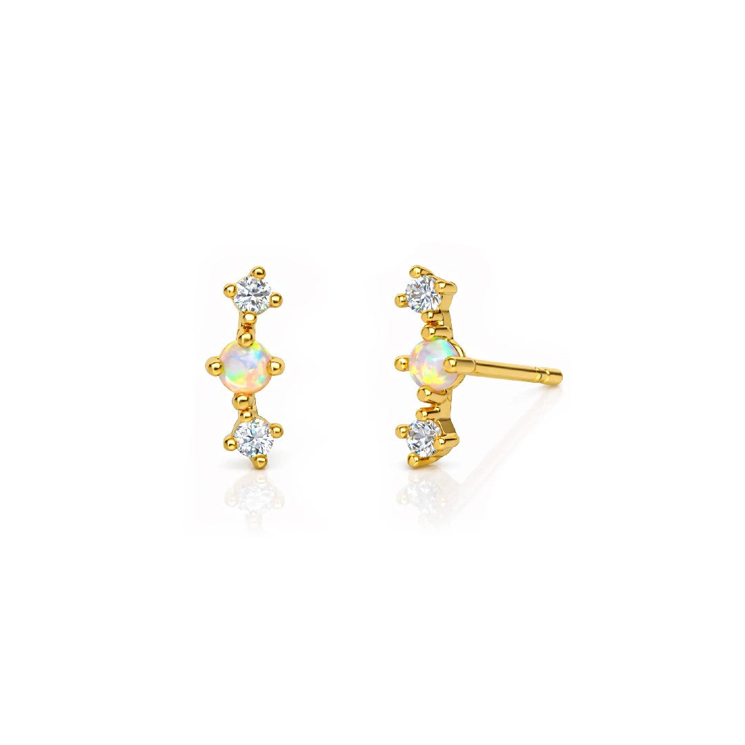 Opal & CZ Mini Climber Earrings
