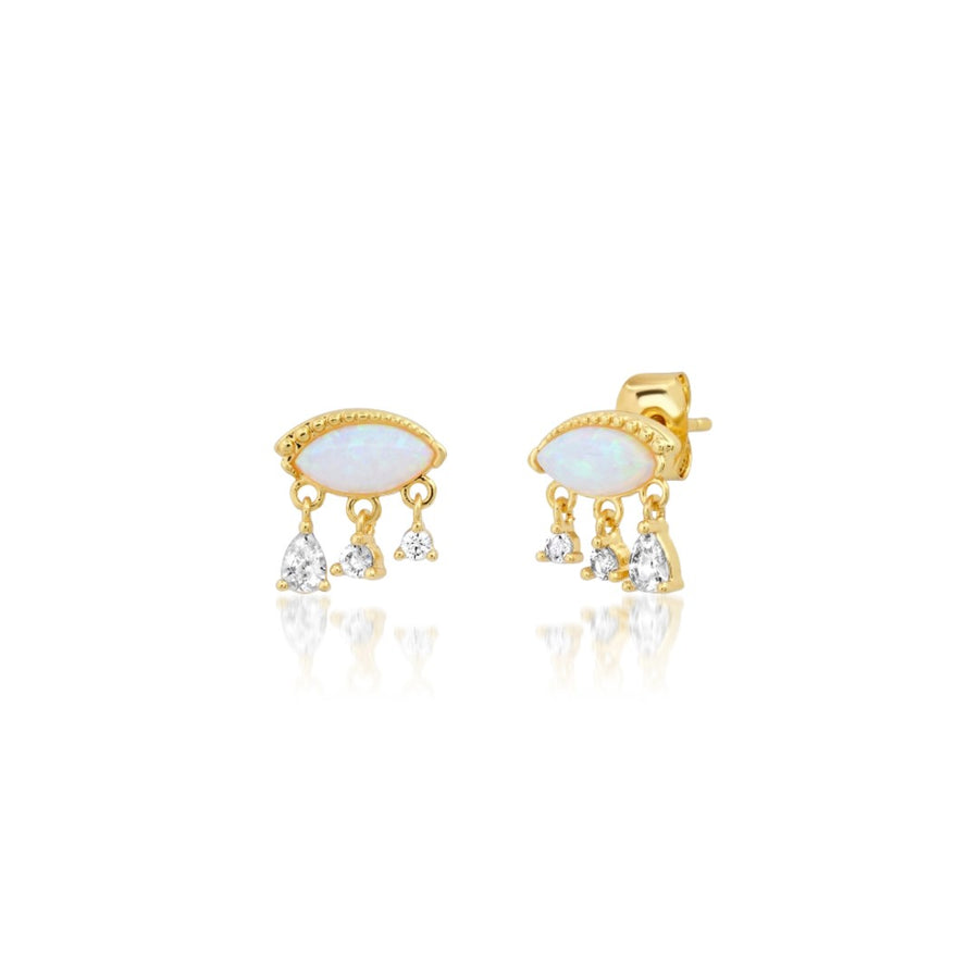 Opal Evil Eye Studs with CZ Dangles