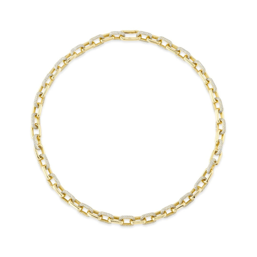 Shy Creation Pave Diamond Link Necklace in Yellow Gold