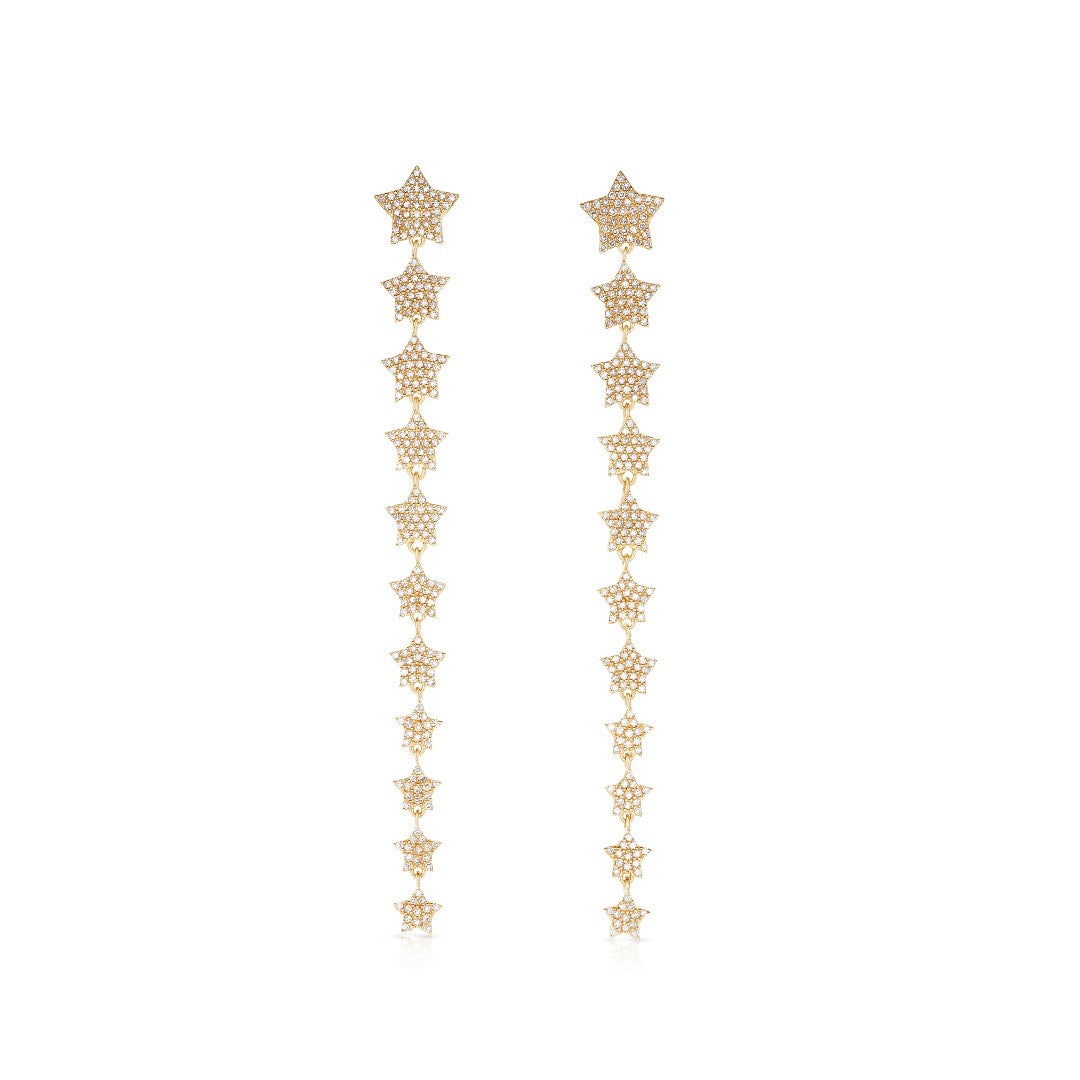 Tara Mikolay Pave Diamond Stars Drop Earrings