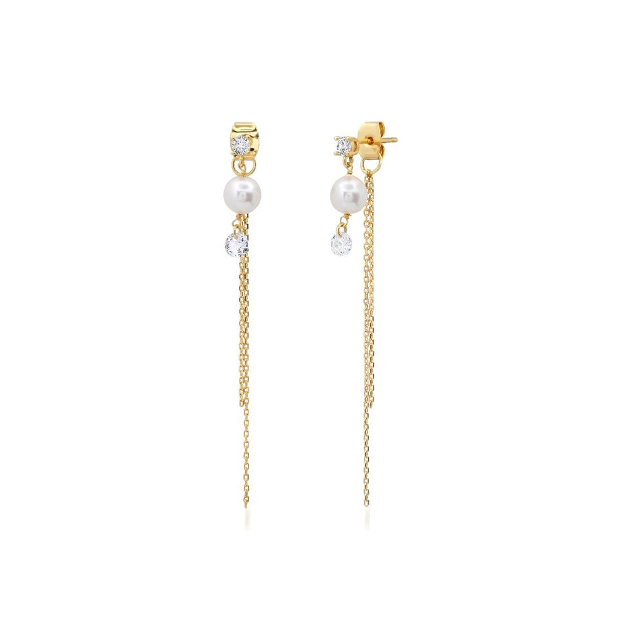 Pearl & CZ Chain Earrings