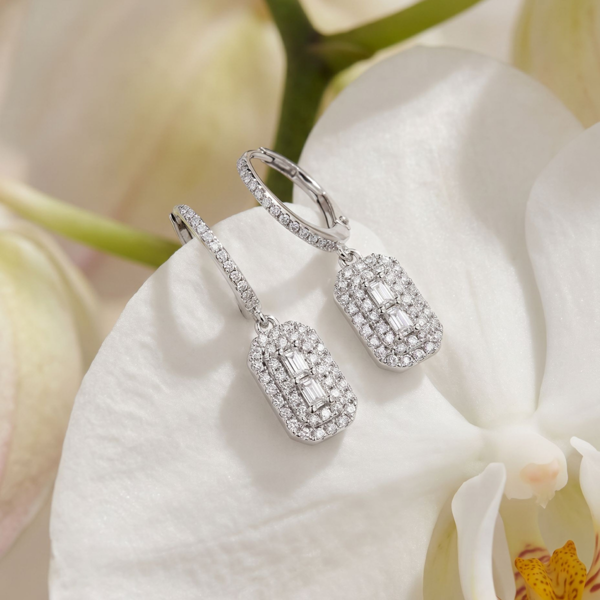 Petite Diamond and White Gold Dangle Earring