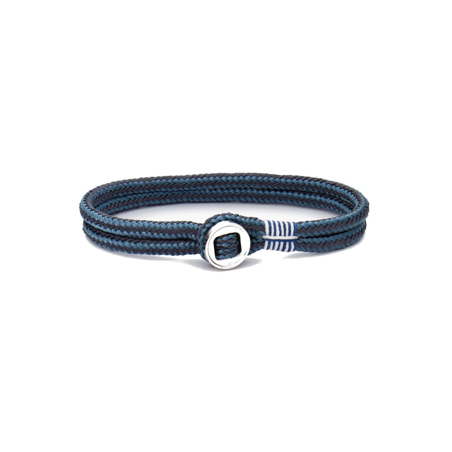 Blue and slate bracelet rope bracelet with silver button