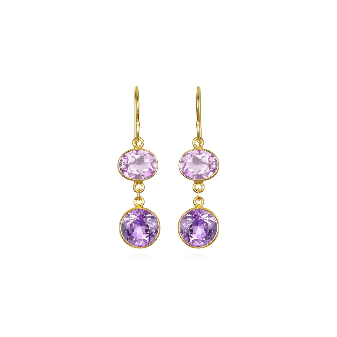 Pink Amethyst Bezel Double Dangle Earrings
