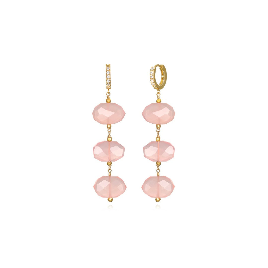 Pink Chalcedony Sparkle Drop Huggie Hoops