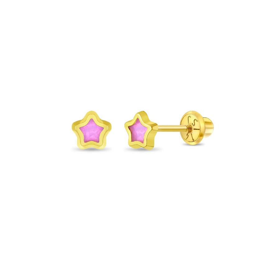 Pink Enamel Star Little Girl's Earrings