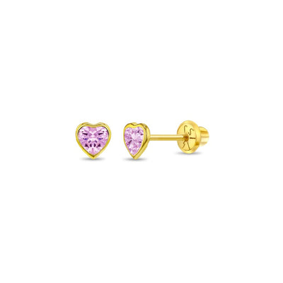 Pink Heart Bezel Little Girl's Stud Earrings