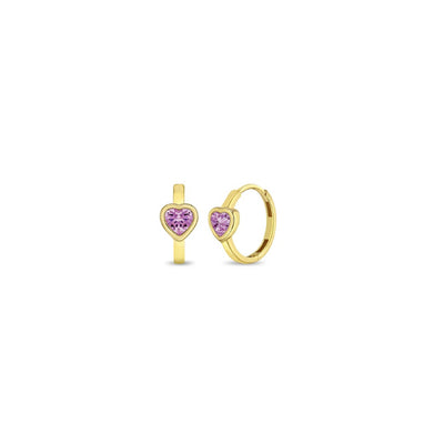 Pink Heart Little Girl's Hoops in 18k Gold